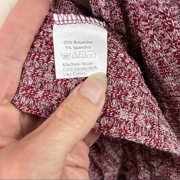 Oversized Slouchy Open Cardigan Dolman Sleeve Ribbed Heathered Maroon Medium - Picture 6 of 7